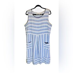 Ella Simone Linen & Rayon Striped Boho Peasant Shift Dress With Pockets X-Large
